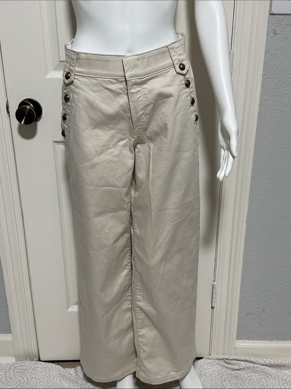 St. John's Bay Button-Accent Wide Leg Pants - Cream - Picture 2 of 14